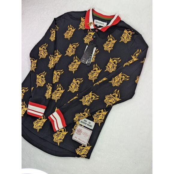 Reason Medium Long Sleeve Rugby Polo w/Dragon Heads,Wasps/Hornets - Picture 3 of 13